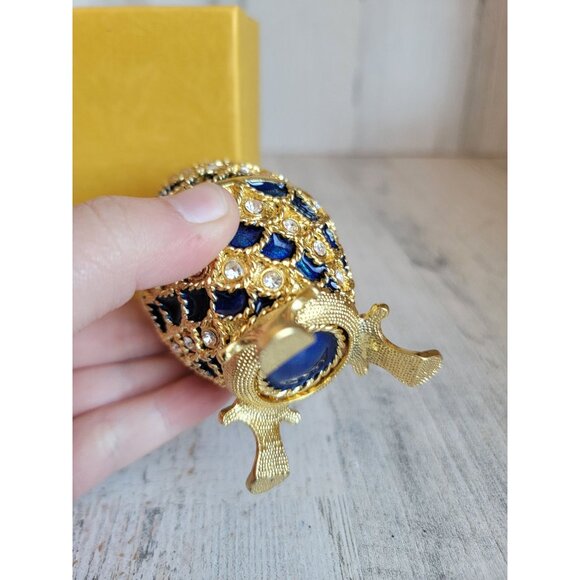 Blue trinket box egg golden enameled hinged Easter home decor unique - Picture 7 of 13